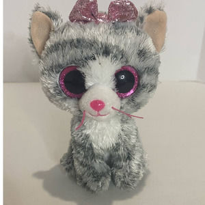 Ty Beanie Boos Kiki Kitty Cat Plush Stuffed Animal 9" Gray White Stripes